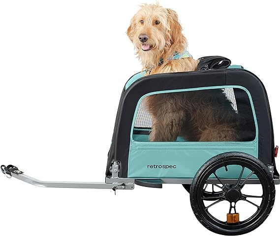 Retrospec Rover Waggin’ Pet Bike Trailer – Small & Medium Sized Dogs Bicycle Carrier – Foldable Frame with 16 Inch Wheels – Non-Slip Floor & Internal Leash